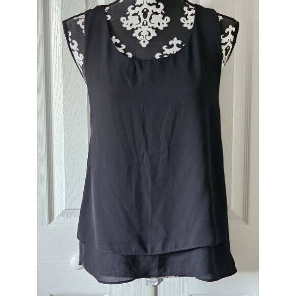 Women True Light Layered Sleeveless Racerback Asymmetric Hem Chiffon Top Med - Picture 1 of 4